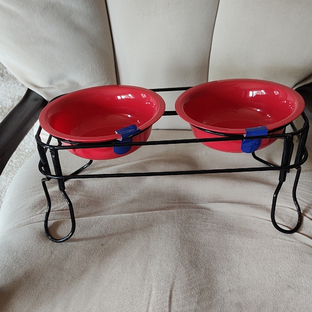 Red Double Pet Bowl with Stand